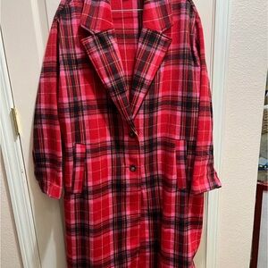 Old Navy Red, Pink and Black Plaid Women's Coat
